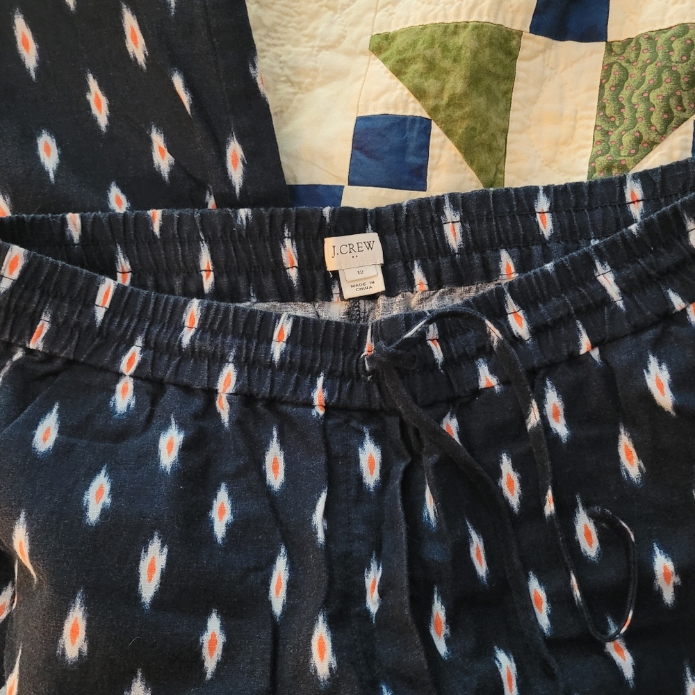 Peacock Patterned Linen Drawstring Ankle Pants - image 2